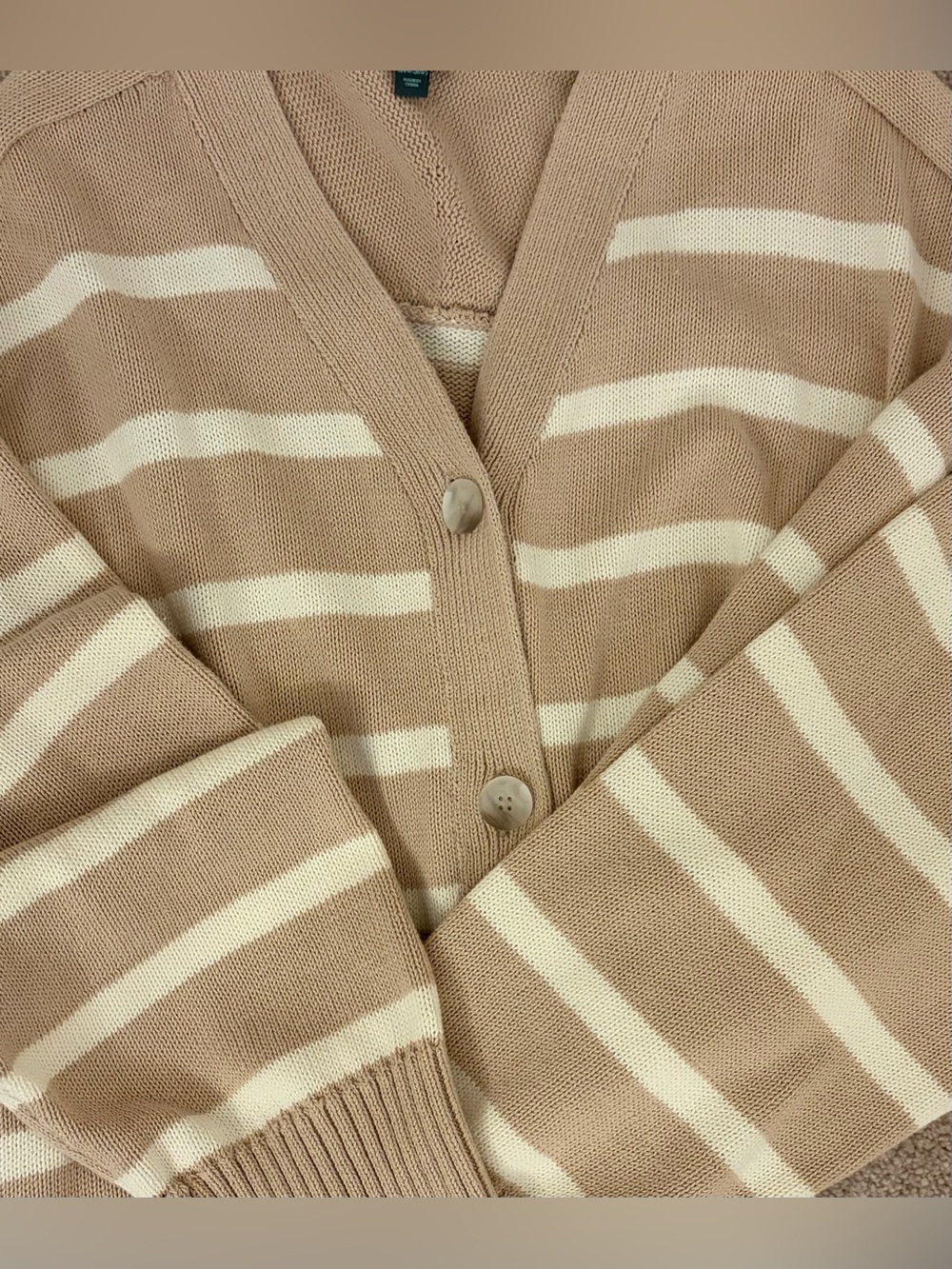 Striped V-Neck Cardigan Sweater in Beige Tan and Cream NWT Size 3X 24W-26W
